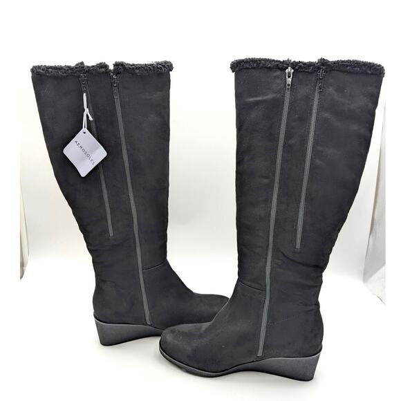 Aerosoles Binocular Shearling Tall Wedge Boots Black Suede Size US9.5 EU40 - Picture 5 of 14